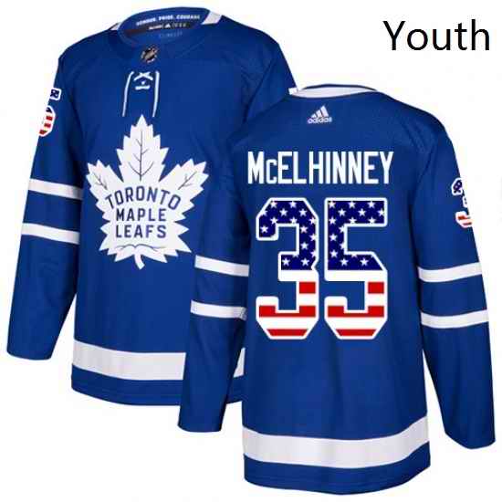 Youth Adidas Toronto Maple Leafs 35 Curtis McElhinney Authentic Royal Blue USA Flag Fashion NHL Jersey